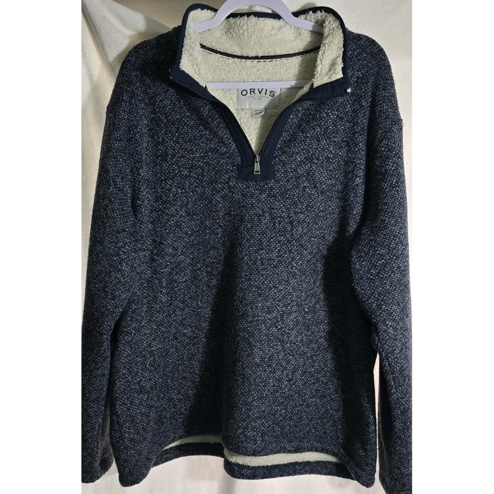 Orvis Men's Quarter Zip Sherpa‎ Lined Pullover Sweater XXL Outdoor Blue